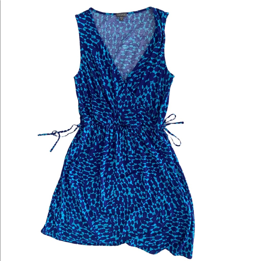 Lilla P print knee length dress with tie waist, size medium